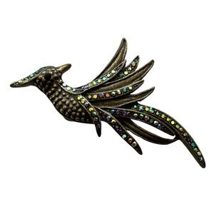 Bird Brooch‎ Pin Vintage Style Aurora Borealis Rhinestones Statement Jewelry